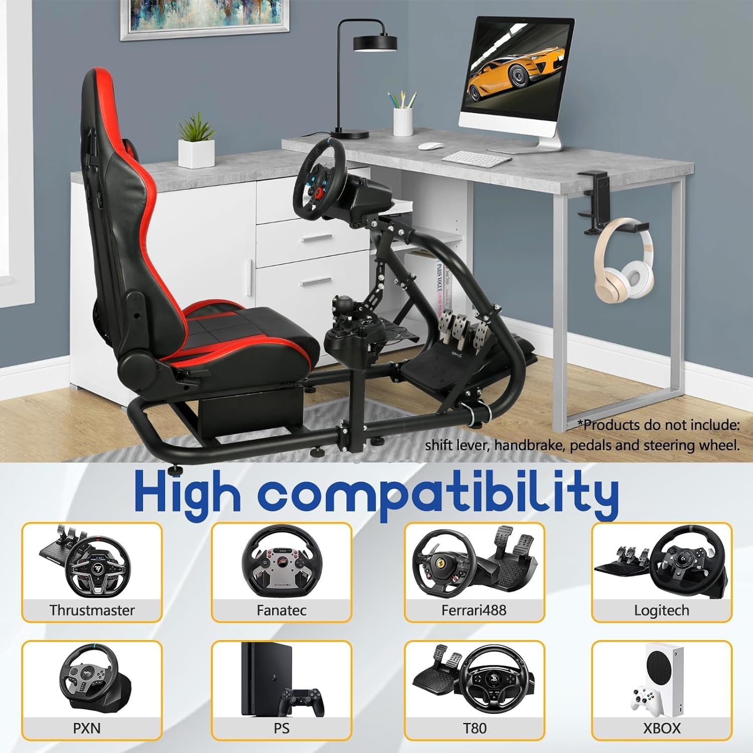 Mokapit Racing Simulator Cockpit with Red Seat,50mm Large Round Tube & More Stable,Fit for Thrustmaster/Logitech/Fanatec G920 G923 G29,Professional,No Pedal,Wheel & Shifter