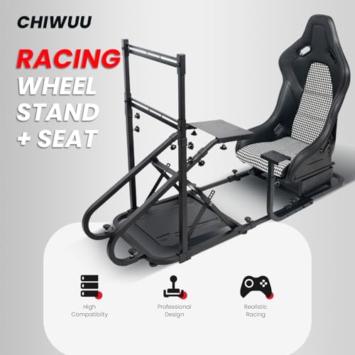 Racing Simulator Cockpit with Monitor Mount and Strong Fiberglass and PVC Leather Bucket Seat, Racing Wheel Stand Compatible with Fanatec, Thrustmaster, Logitech, Moza Racing Games on PS5, PS4, Xbox and PC