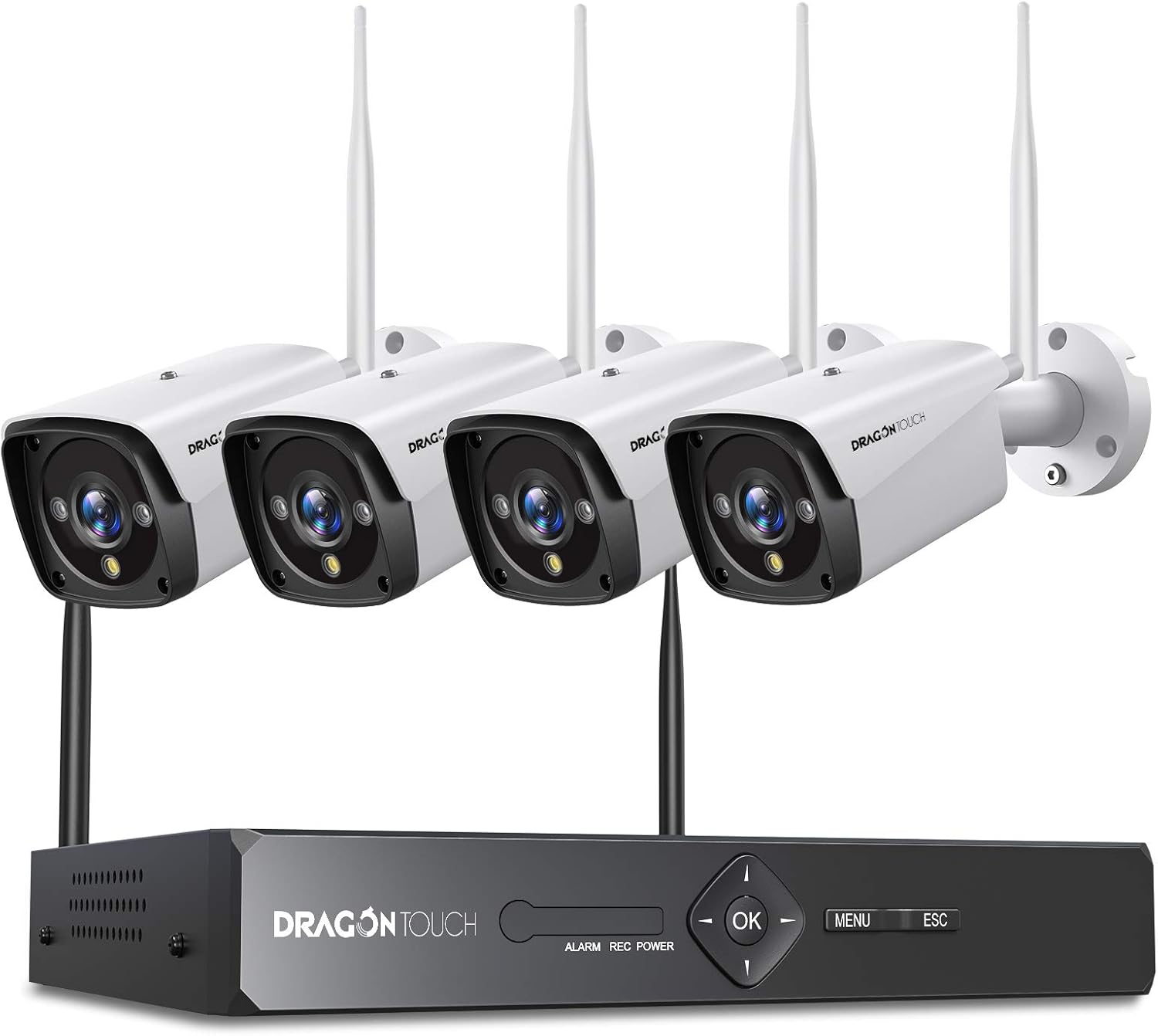 3MP Security Camera Outdoor, Dragon Touch 8CH NVR 4pcs WiFi Security Cameras System with Color Night Vision, Cameras for Home Security, AI Human Detection, Remote Access, Waterproof, No Hard Disk