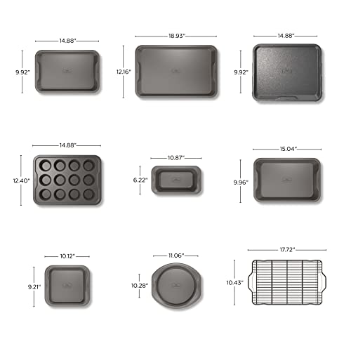 Ninja Foodi NeverStick Premium Bakeware Sheet Set, Oven Safe up to 500⁰F, with Baking Sheet, Loaf Pan, 12 Cup Muffin Pan, & Round Cake Pans, Grey