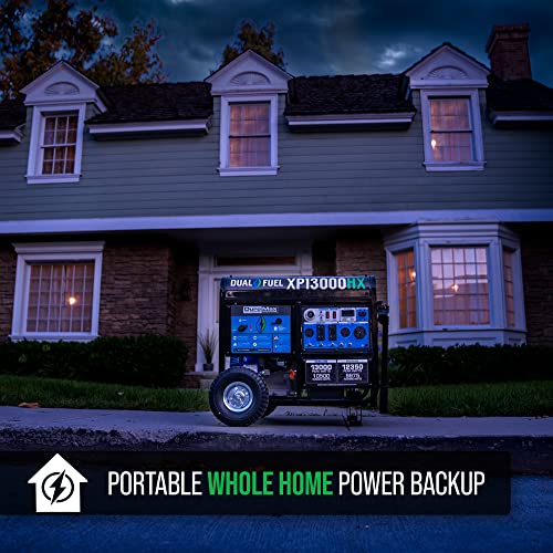 DuroMax XP13000HXT 13,000-Watt 500cc Tri Fuel Gas Propane Natural Gas Portable Generator with CO Alert, Black/Blue