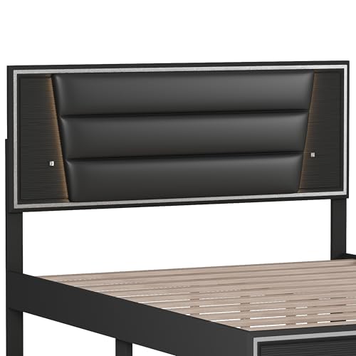 Harper & Bright Designs 3-Pieces Bedroom Sets Queen Size Upholstered Bed with LED Lights, Nightstands and Dresser with Metal Handles and Sparkling Shiny Decoration, White