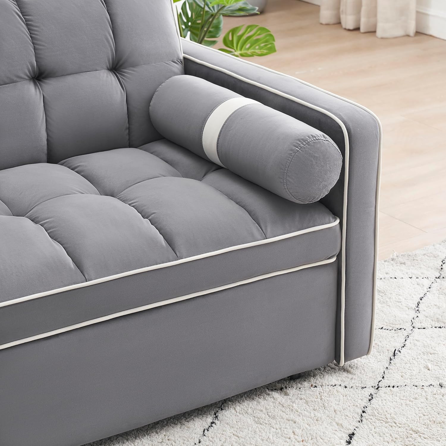 Furniture Sets 3 in 1 Sleeper Sofa Pull Out Bed,Modern Velvet Convertible SofaBed,55" Loveseat w/Adjustable Backrest/Pillows & Side Pockets for Small Space,Living Room,Apartment, 55'', 09-Gray