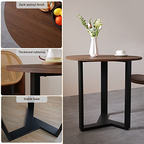 KithKasa Round Dining Table Set, 31.5" Mid Century Modern Kitchen Table,Mid-Century Black Leather Dining Chairs Set of 2 for Dining Room, Kitchen, Cafe, Restaurant, Living Room