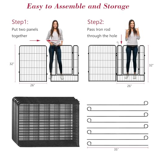 Dog Playpen, 32inch 10 Panels Outdoor Dog Fence Indoor Dog Pen Anti-Rust Pet Puppy Pen Dog Exercise Pen with Lock for Medium Small Dogs, Portable Pet Fence for Yard RV Camping