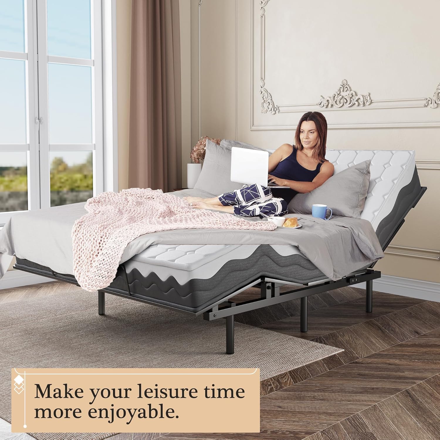 Adjustable Bed Frame -Wireless Remote -Memory Function -Adjustable Bed Base -Head and Foot Lift Incline -Zero Gravity -Quiet Motorfor Lying Down, Reading, Watching TV,Fatigue,Backache[QUEEN]