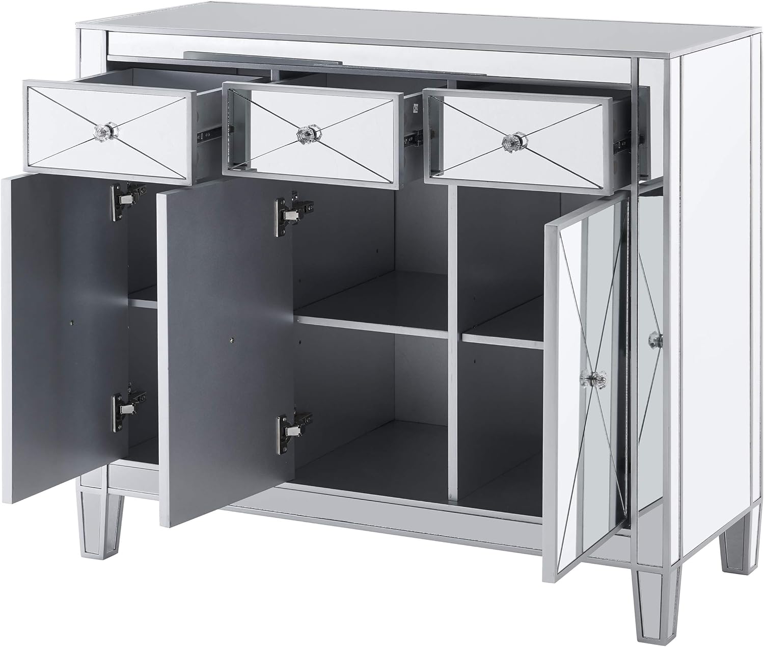 SEI FURNITURE Mirage Cabinet, Mirrored with matte silver trim.