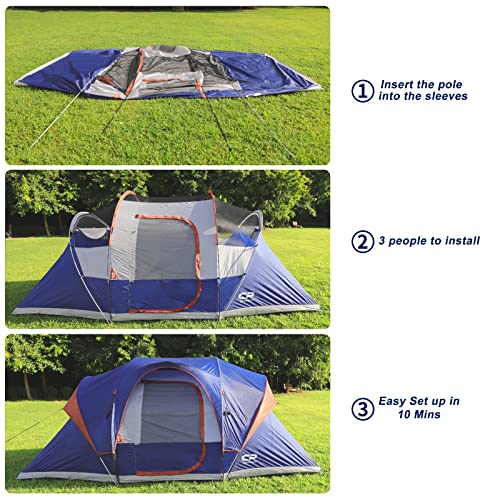CAMPROS CP Tent 9 Person Camping Tents, 2 Room Water Resistant Family Tent with Top Rainfly, 4 Large Mesh Windows, Double Layer, Easy Set Up, Portable with Carry Bag