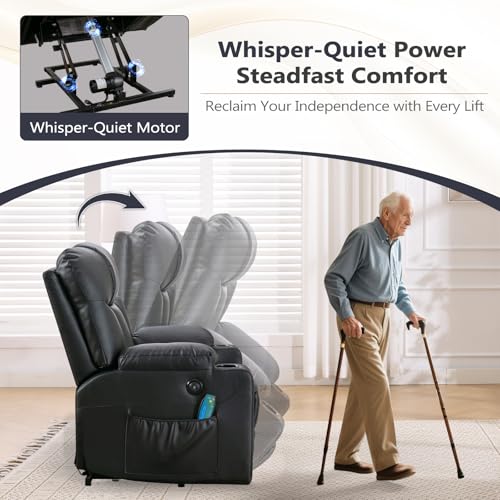 ANJ Large Power Lift Recliner Chair with Massage and Heat for Elderly Big People, Electric Wide Recliners, Heavy Duty and Safety Motion Fabric Reclining Mechanism with USB Ports, Side Pocket, Camel