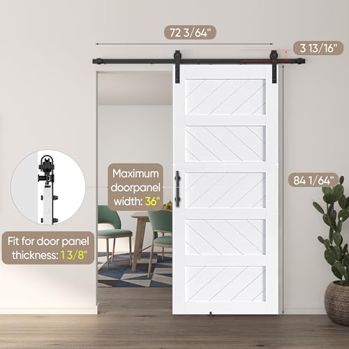 JUBEST 36" x 84" Barn Door, Slding Barn Door Kit Wave Shape Barn Door Panel with Hardware Kit Include, Easy Installation, Solid Wood, MDF & PVC Covered, Black
