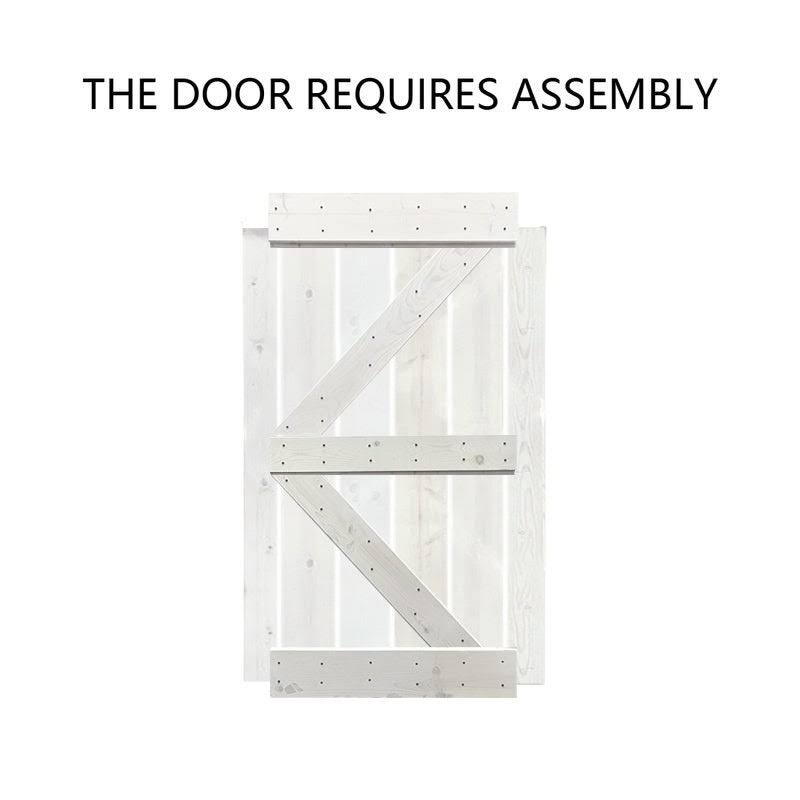 CALHOME K Series 36 in. L x 84 in. H Solid White Stained Knotty Pine Wood Interior Sliding Barn Door with Hardware Kit