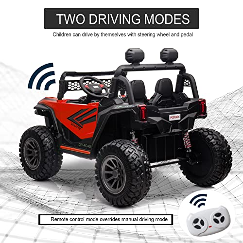 POSTACK 24V 2 Seater 4WD Kids Ride On UTV for Big Kids, Side by Side 4x4 Ride on Off-Road Truck with Parent Remote Control, Battery Powered Electric Car w/High Low Speed, Bluetooth for Boy Girl, Green