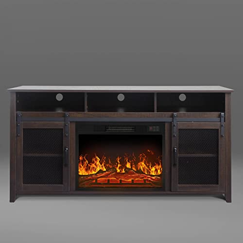 Fireplace TV Stand for TVs Up to 65",Entertainment Center Console Table with Open Storage Shelves & Cabinets,Media Furniture for Living Room,Remote Including(White Oak)