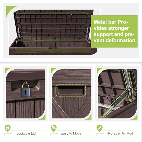 Greesum 120 Gallon Resin Deck Box Large Outdoor Storage for Patio Pillow, Garden Tools, Pool Supplies, Weatherproof, Lockable, Brown