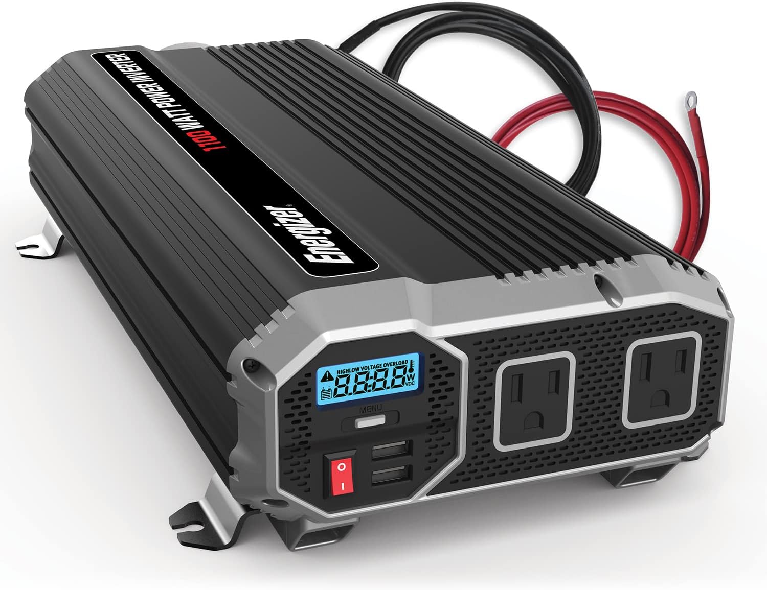 Energizer 4000 Watts Power Inverter Modified Sine Wave Car Inverter, 12V to 110 Volts, Two AC Outlets, Two USB Ports (2.4 Amp), Hardwire Kit, Battery Cables Included – ETL Approved Under UL STD 458