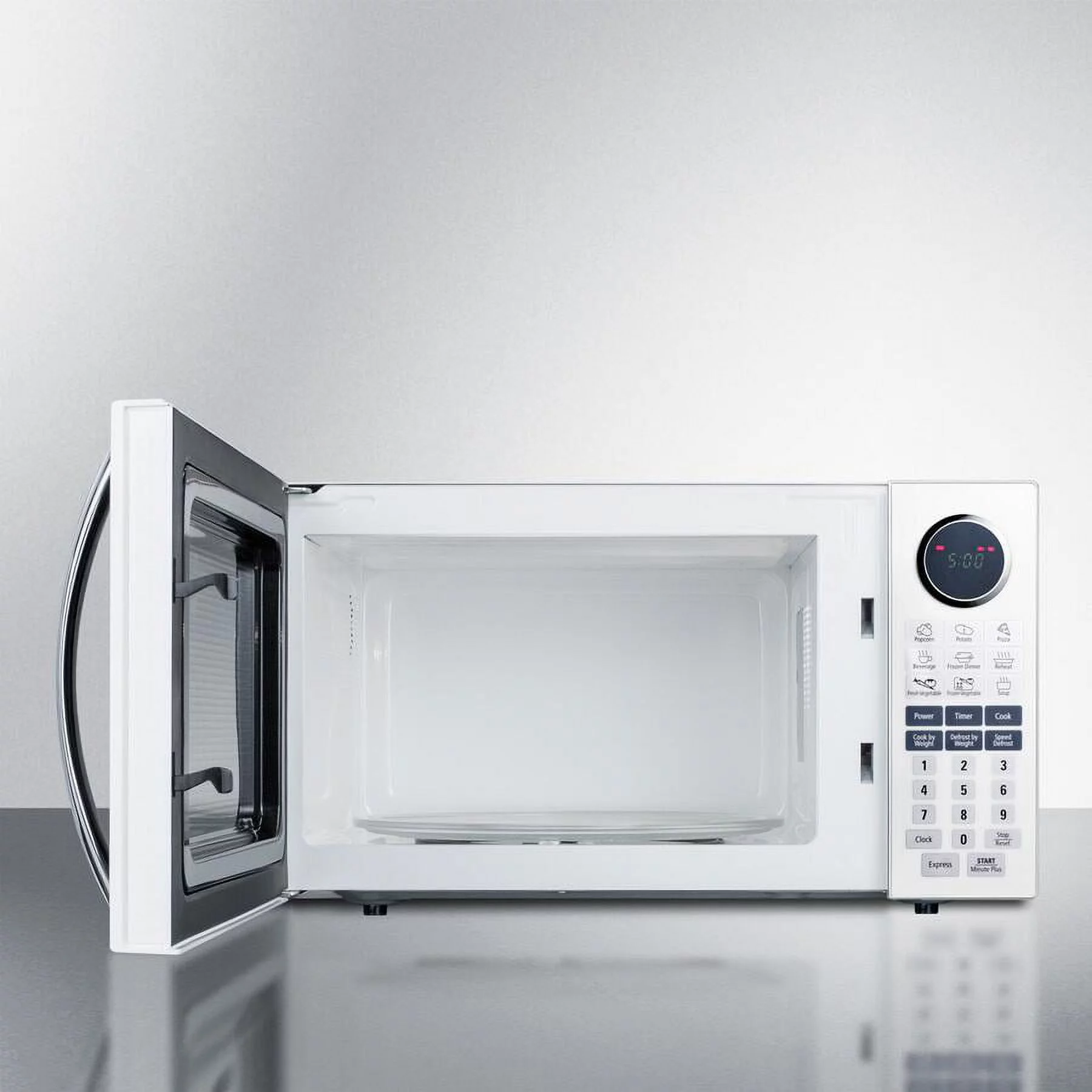Summit SM1102WH 1 cu. ft. Capacity Full-Sized Microwave Oven With Multiple Power Levels; End of Cycle Ring; Rotary Turntable; and One-Touch Auto Cook Menu in White