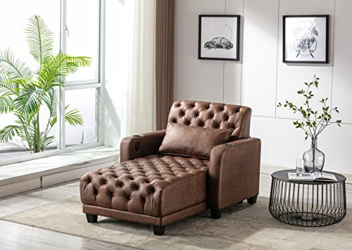 Indoor Oversized Chaise Lounger, Chaise Indoor Convertible Bed with Wireless Charging, Modern Indoor Polyester Upholstered Sofa Recliner Lounge Chair, Chaise Sofa Bed (Dark Grey)