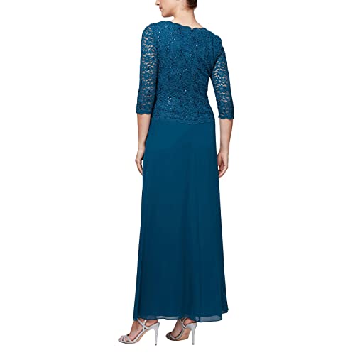 Alex Evenings Women's 3/4 Sleeve Stretch Lace Bodice One Piece Mother of The Bride Dress (Petite and Regular Sizes)