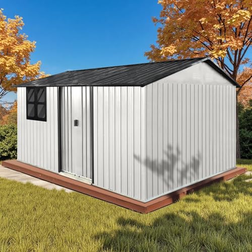 10' x 8' Large Outdoor Storage Shed, Sturdy Metal Building w/Windows & Lockable Doors for Garden, Backyard, Poolside and Lawn, Grey