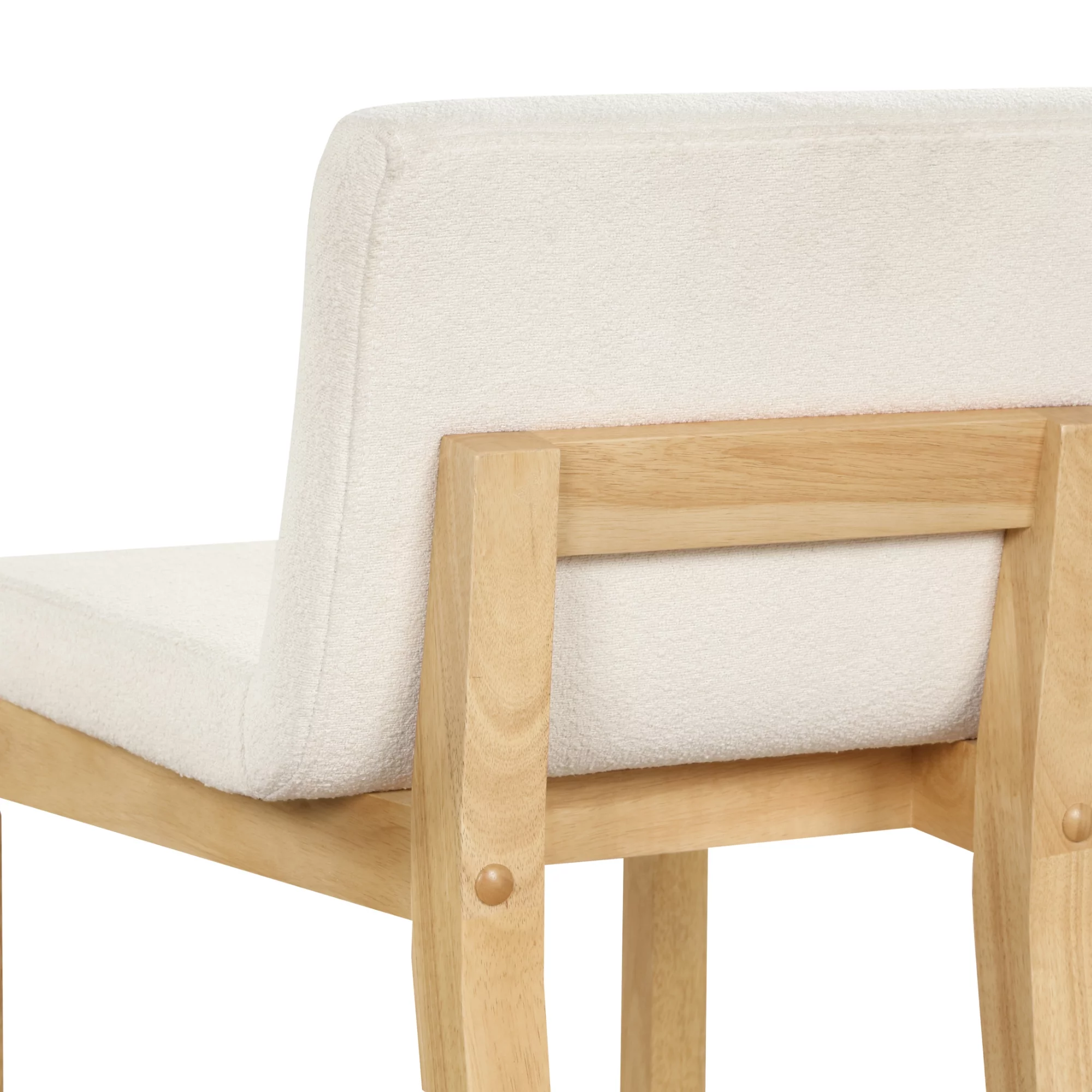 Gracie Modern Counter Height Bar Stool with Back, Counter Stool Upholstered Chair with Natural Textured Boucle Linen and Brushed Wooden Legs, White/Light Brown