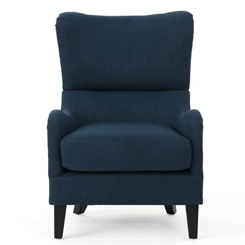 Merax High Back Accent Chair Living Room Quentin Sofa Armchair with Wood Legs, Navy Blue