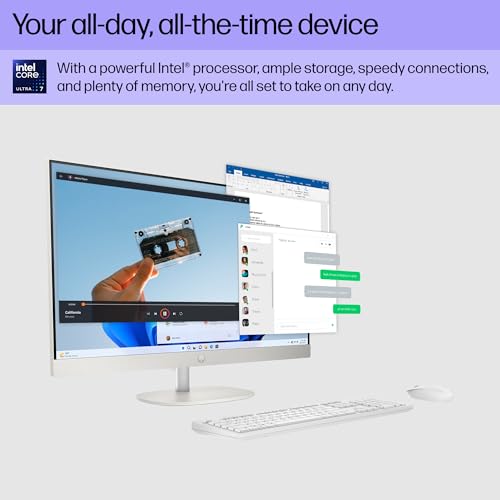 HP Newest 27" All-in-One Desktop Computer, FHD IPS Touchscreen, Intel Core Ultra 7-155U 12-Core Processor, 32GB DDR5, 2TB SSD, Wi-Fi 6, HDMI, Wireless KB&Mouse, Windows 11 Home, P500 Portable SSD