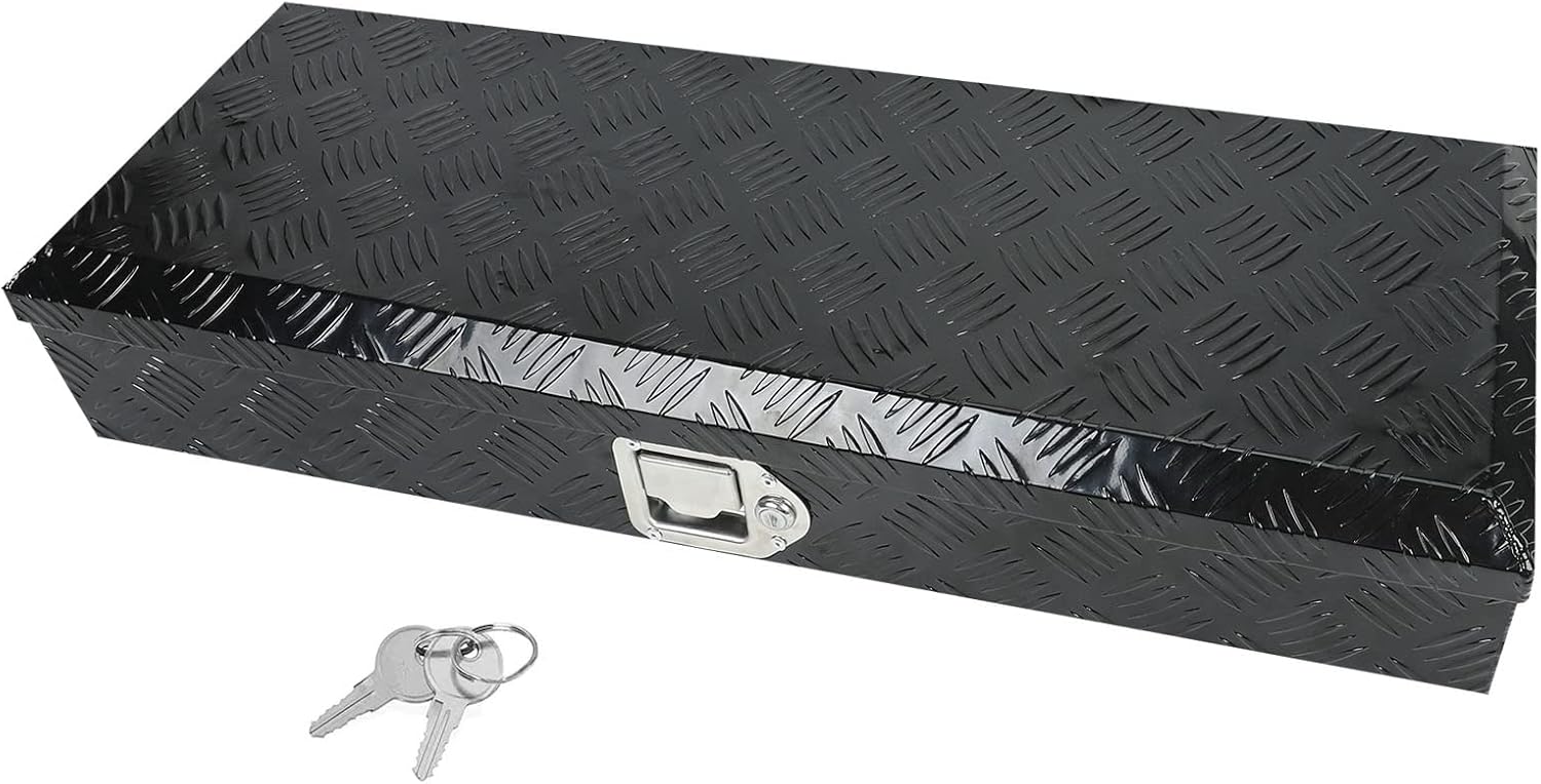18X17X17.75 Black Aluminum 5 Bar Tread Tool Box Truck Car Outdoor Trailer Pickup Underbody Toolbox,RV Storage Organizer，Underbed Tools Organizer W/Lock Latch w/Keys