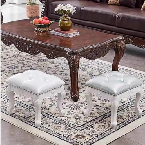 Small Foot Stool Leather n Foot Rest Wooden Footstool Upholstered Footrest for Couch Living Room, Entryway, Solid Wood Square Stool for Bedroom (Color : /Blue A)