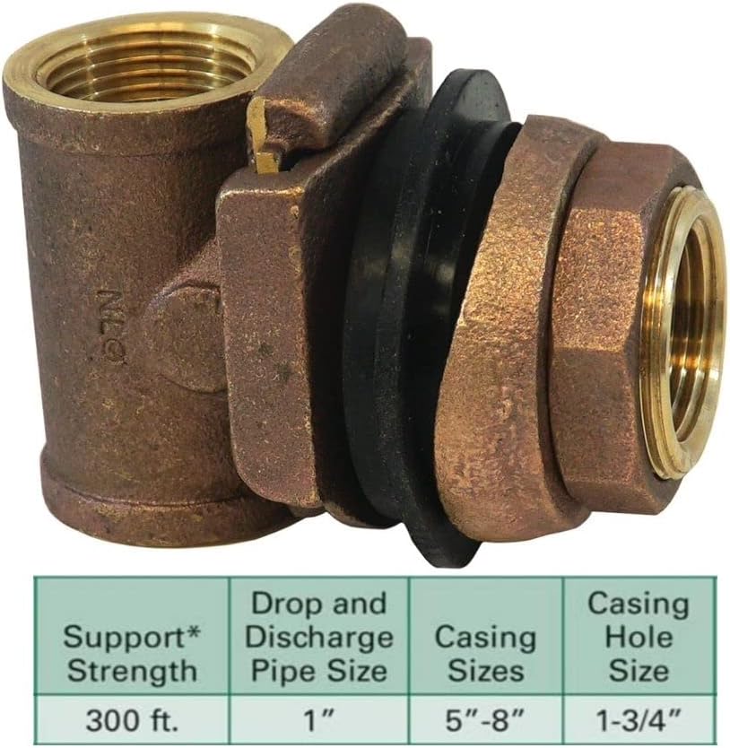 Merrill MFG MBNL50 No Lead Brass 1 Pitless Adapter for Submersible Well Pump (Fits Well Casing Sizes 5-8) Discharge Pipe 1, Casing Hole 1-3/4 Pack of 2