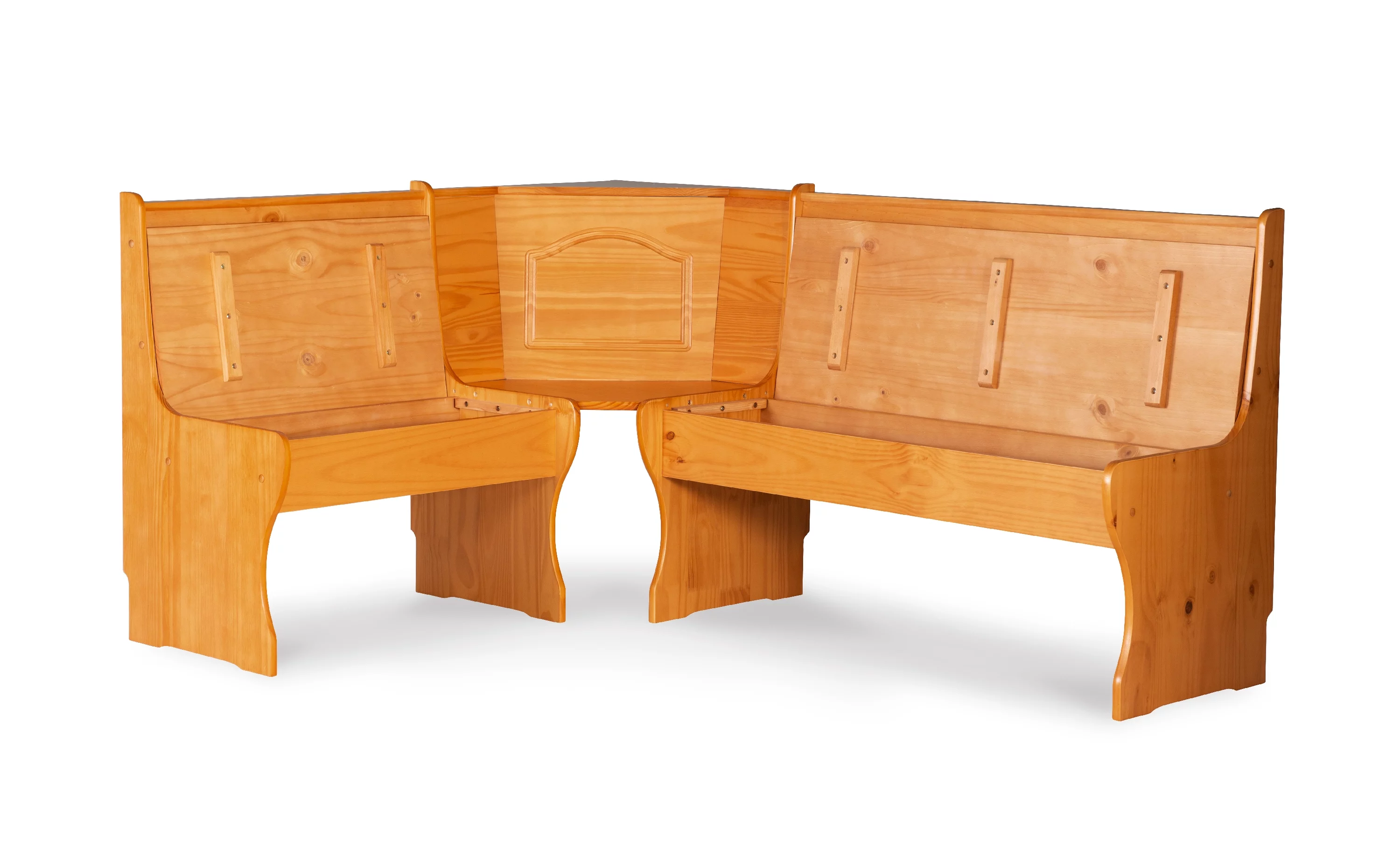 Linon Varden Corner Dining Breakfast Nook with Storage, Seats 4 (Table Sold Separately), Natural Honey Finish