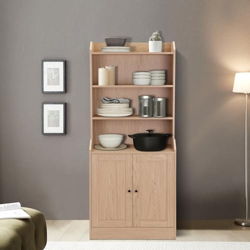 CENSI Sideboard Buffet Credenza Storage Cabinet, 3 Drawers and 3 Open sehlf, Kitchen Coffee Bar Pantry Cabinet, Modern Boho Entryway Hallway, Dinning Room, Living Room and Bedroom, Natural Oak