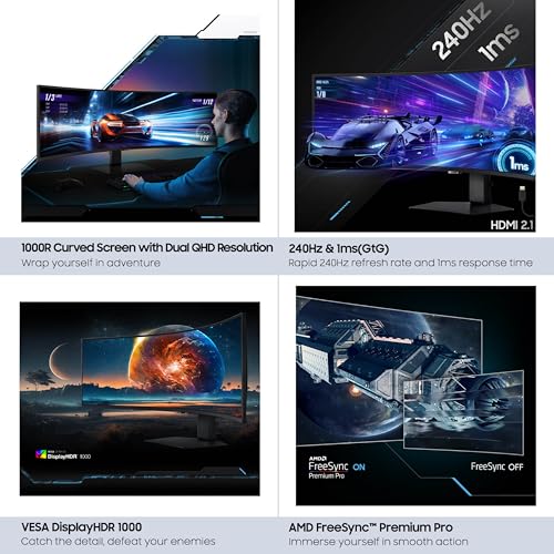 SAMSUNG 49" Odyssey G9 (G95C) Series DQHD 1000R Curved Gaming Monitor, 240Hz, 1ms(GtG), DisplayHDR 1000, AMD FreeSync Premium Pro, Eye Saver Mode, Auto Source Switch+, LS49CG950ENXZA, 2024