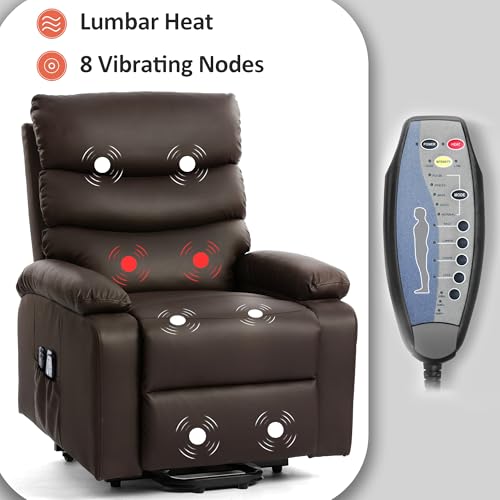 Power Lift Recliner Chair PU Leather with Heat Massage for Elderly,Electric Power Recliner Chair with 2 Remote for Seniors for Small Space,Black