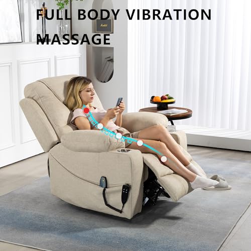 Power Lift Chair Lay Flat Recliner Infinite Position Electric Dual Motor Stand Up Lift Chair with Massage and Heat for Adults,Heavy Duty Recliners with 2 Remote Controls and Two Cup Holders