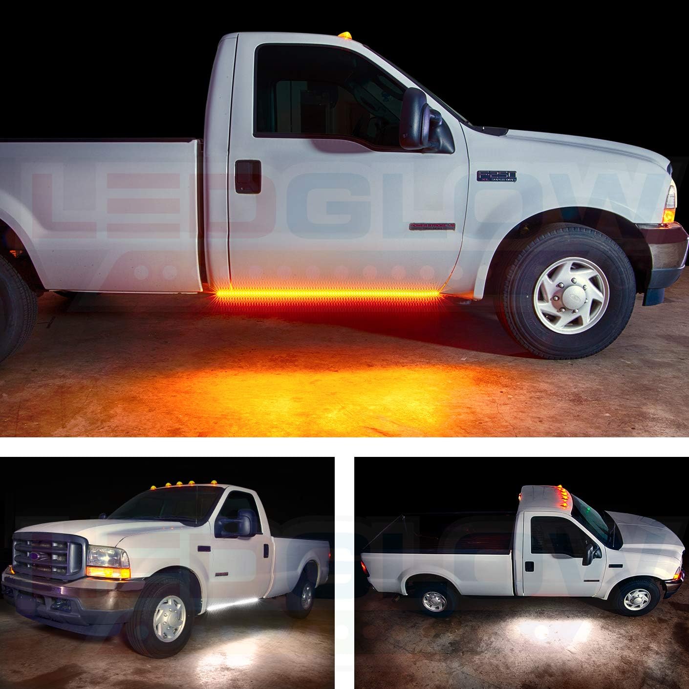 LEDGlow 52 Truck LED Running Board Light Amber Side Marker Kit with White Courtesy Lights for Regular & Straight Cab Trucks - Multi-Function Lighting - Flexible Waterproof Strips