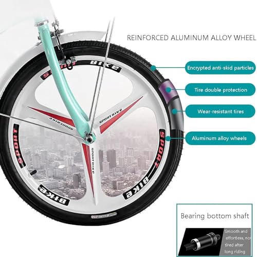 Folding City Bike Bicycle for Adults, Lightweight Alloy Folding Bicycle City Comter Variable Speed Bike, Foldable Urban Bicycle Cruiser with Quick-Fold System