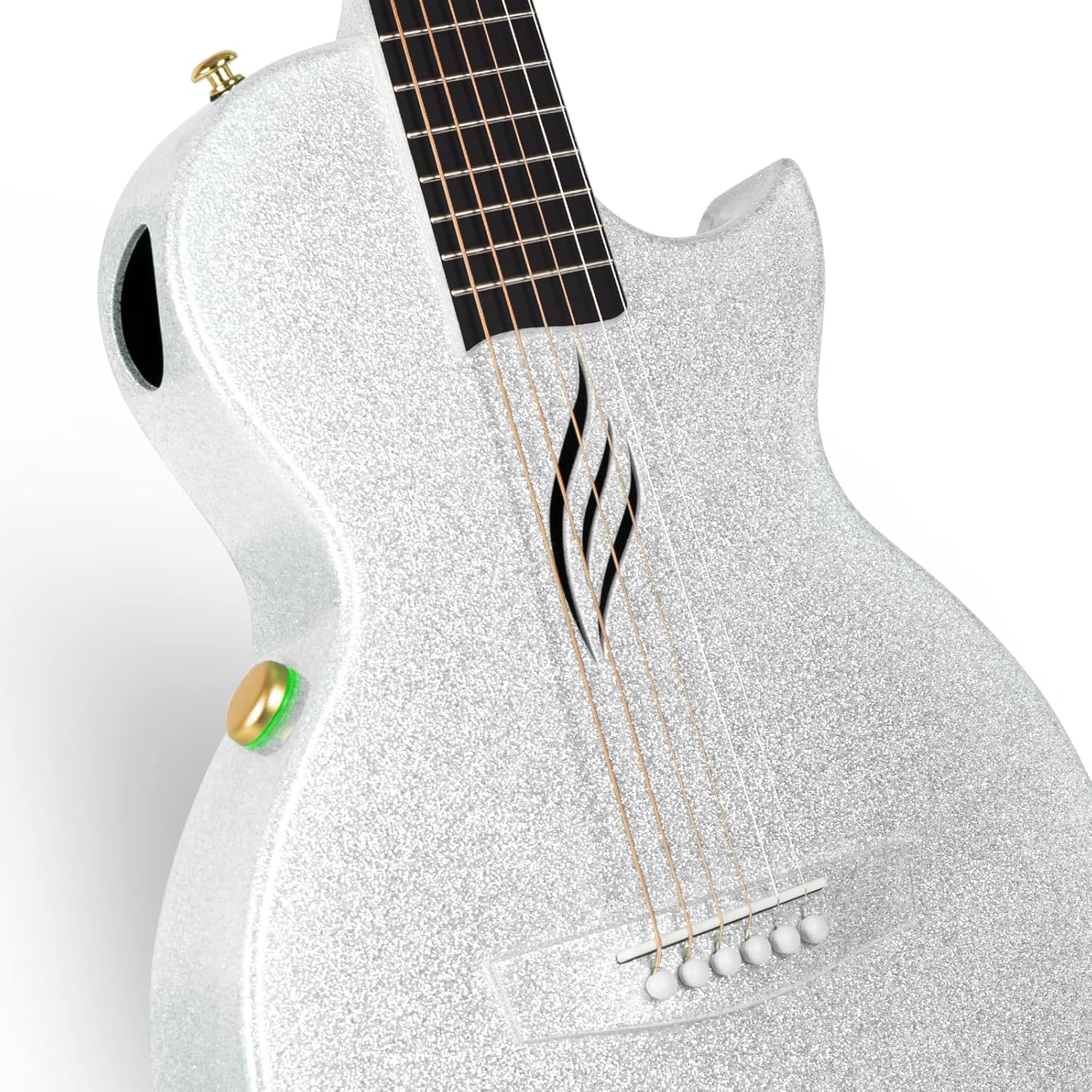 Enya NOVA Go SP1 Carbon Fiber Acoustic Electric Guitar with Smart AcousticPlus 35 Inch Travel Acustica Guitarra Starter Bundle Kit of Gig Bag, Strap, Strings, Instrument Cable(Sparkling Silver)