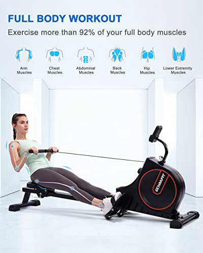 ECHANFIT Magnetic Rowing Machine for Home，Foldable Rower Machine Whit 350 LB Weight Capacity 16 Levels Adjustable Resistance LCD Monitor and Tablet Holder,Optional Free App