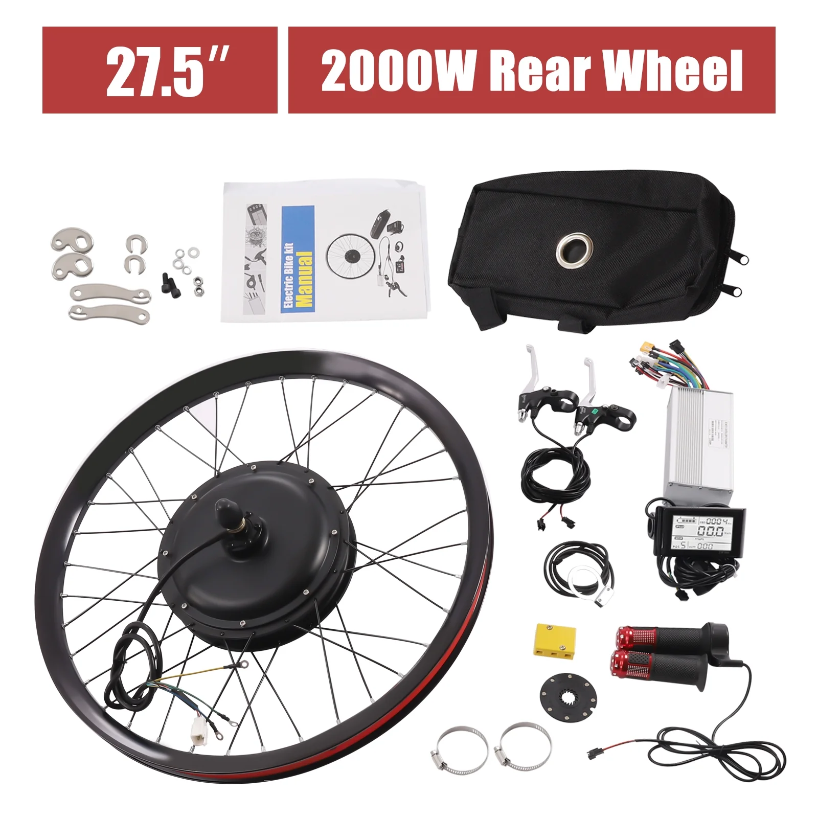 Aiqidi 27.5" Rear Wheel Motor Conversion Kit 72V 2000W Electric Bicycle Wheel Kit LCD Display E-Bike Refitting Set