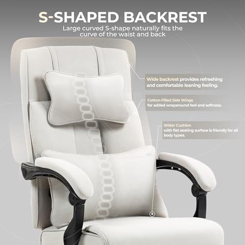 Dowinx Executive Office Chair Big and Tall Fabric with Footrest, Ergonomic Computer Chair Back Support, High Back Home Office Desk Chair Comfy, Swivel Reclining Gaming Chair for Adult, 350LBS, Black