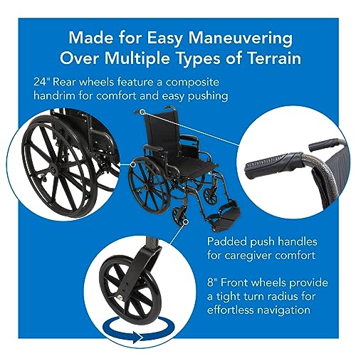 ProBasics Ultra Lightweight Wheelchair for Adults - Height Adjustable Seat - Flip Back Height Adjustable Desk Arms - Elevating Leg Rest, 20" x 16" Seat