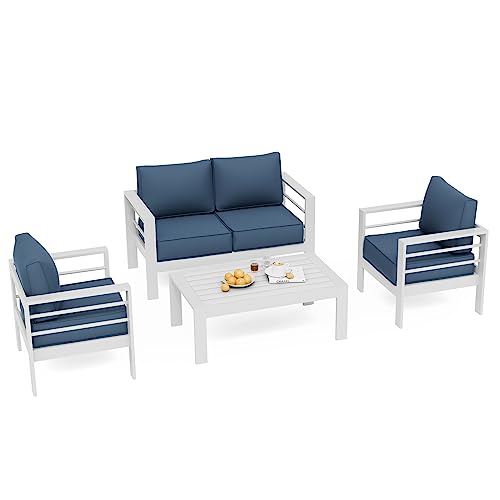 UDPATIO 8 Piece Aluminum Patio Furniture Set, Oversized Modern Outdoor Furniture Set with Olefin Fabric Cushion for Patio Deck Backyard, Dark Grey(with Waterproof Covers)