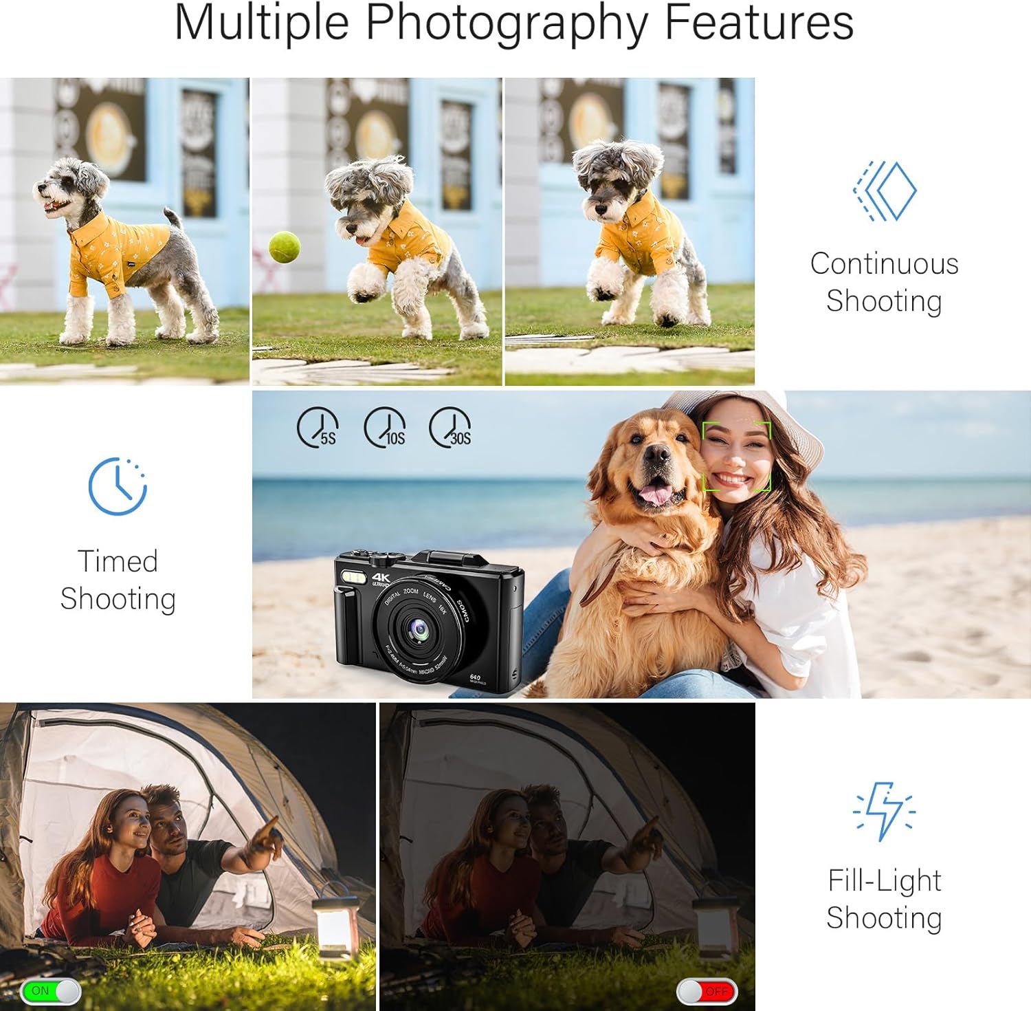 4K Digital Camera for Photography, 64MP Vlogging Camera for YouTube with 18X Zoom, Auto-Focus 4K Video Camera with 32GB SD Card, 3.0 inch Flip Screen Compact Camera with 2 Batteries