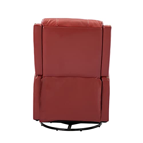 Genuine Leather Recliner - Manual Recliner Chair with 360 Degrees Swivel and Reclining Function, Wingback Recliner Chair with Nailhead Trims, Swivel Recliner Chairs for Living Room (Red)