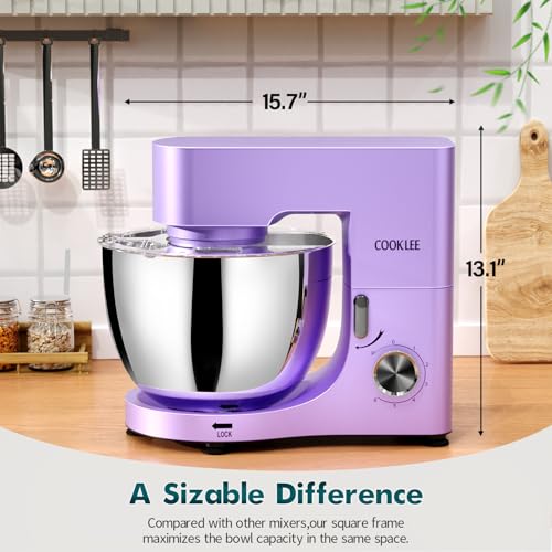COOKLEE Stand Mixer, 9.5 Qt. 660W Electric Kitchen Mixer with Dishwasher-Safe Dough Hooks, Flat Beaters, Wire Whip & Pouring Shield Attachments for Most Home Cooks, Silver
