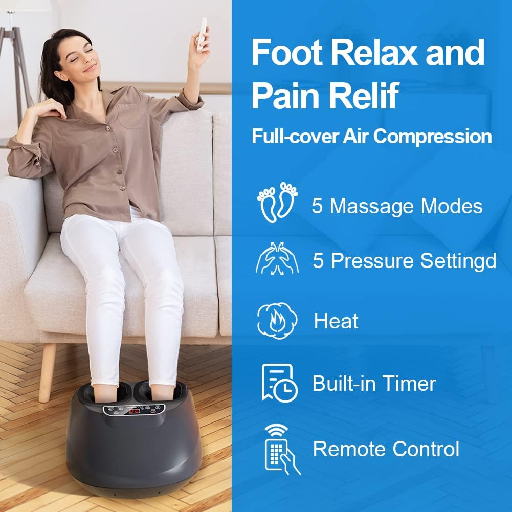 Foot Massager with Remote Control, Shiatsu Foot Massager with Heat, Air Compression Foot Massage Machine for Plantar Fasciitis, Up to Size 12