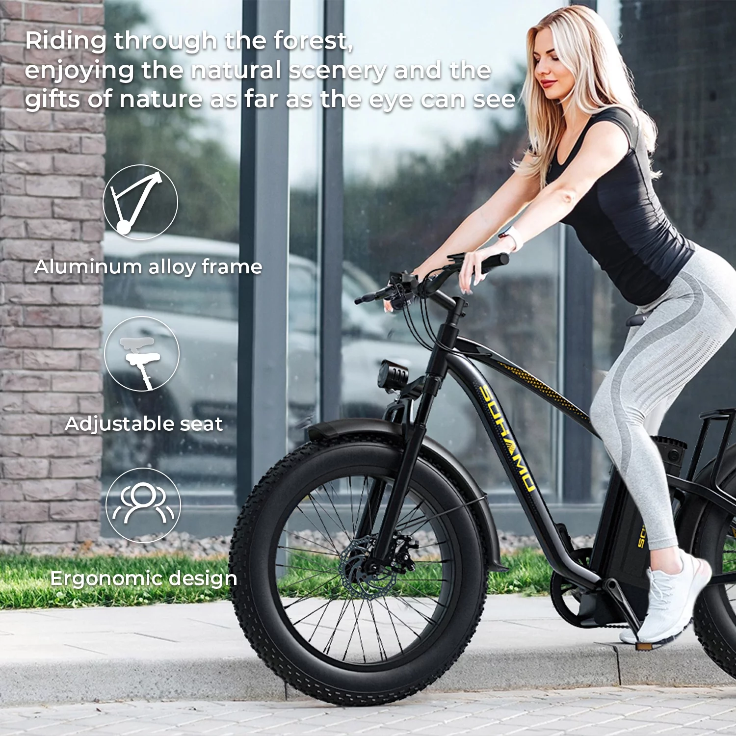 SOHAMO Electric Bike for Adults 26''x4'' Fat Tire, 750W Mountain E-bike 48V 15Ah Removable Li-Ion Battery, Shimano 7 Speed Gears, Beach/Snow/ Road Bike