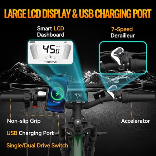 Dual Motor Electric Bike for Adults, 52V 4000/5000W Peak Motor, 40/45MPH, 1300Wh Battery, Up to 100 Miles Range, 26" x 4.0 Fat Tire Ebike with 7-Speed, Suspension, Turn Signals and Dual Disc Brakes