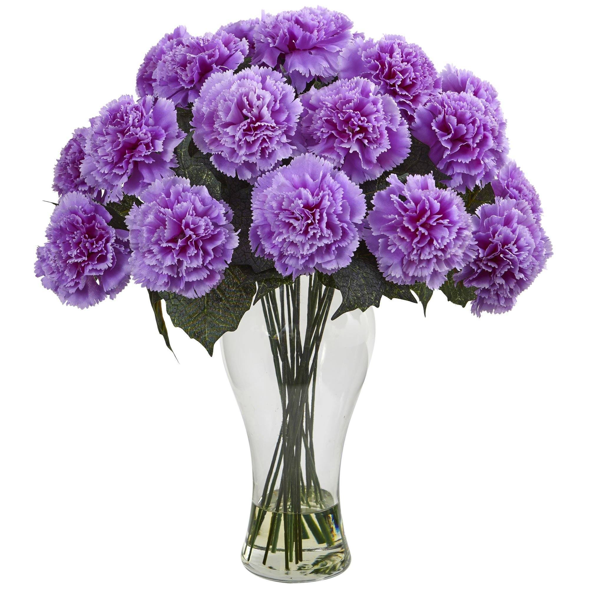 Nearly Natural Blooming Carnation Arrangement w/Vase Orange