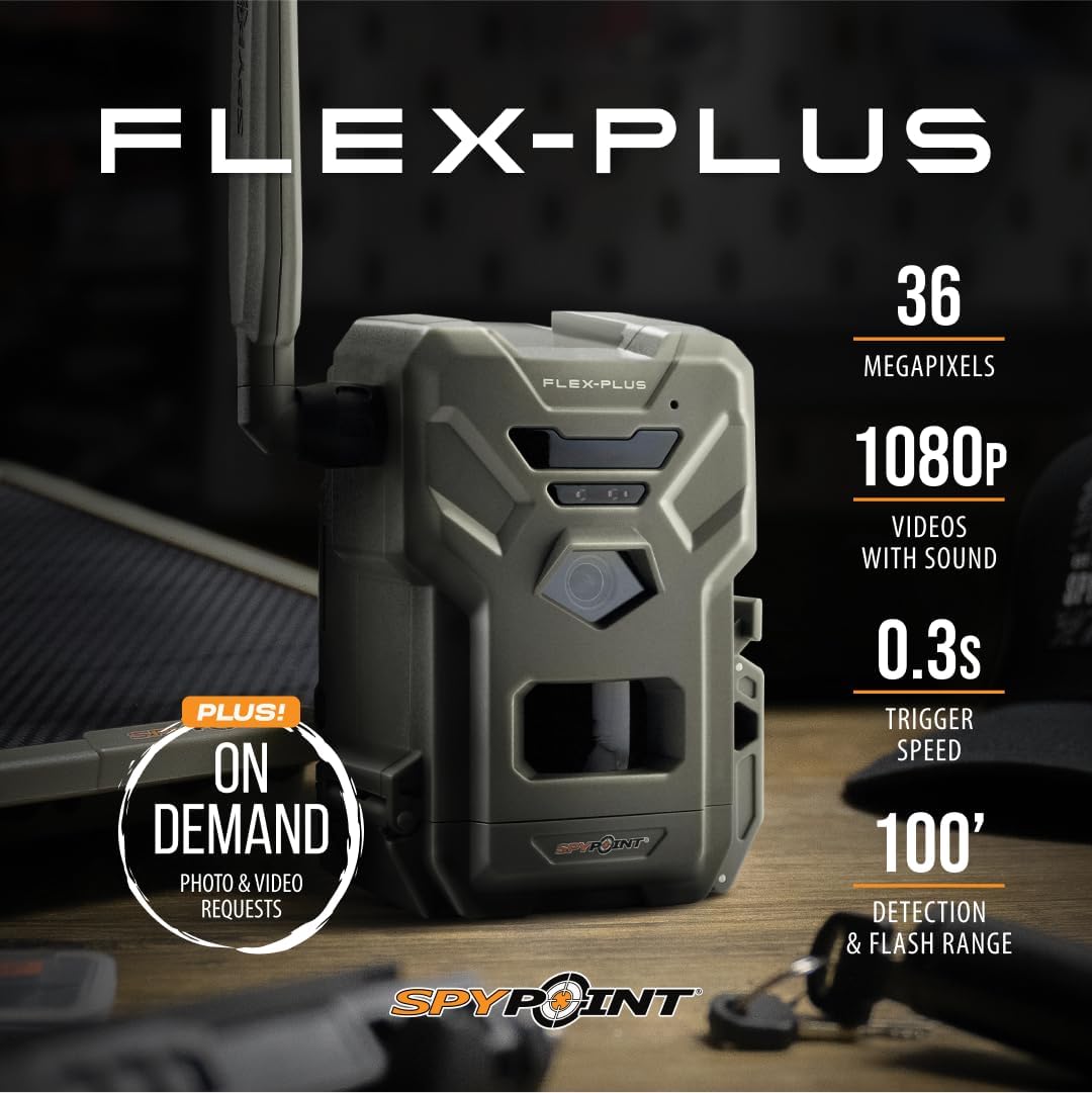SPYPOINT FLEX-PLUS Cellular Trail Camera, 36MP Photos and 1080p Videos w/Sound, Double The Battery Capacity, GPS-Enabled, Dual-SIM LTE Connectivity, 100' Flash & Detection Range, 4 capture modes